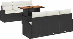 vidaXL Σετ Καναπέ Κήπου με μαξιλάρι 7 pcs Μαύρο και κρεμ