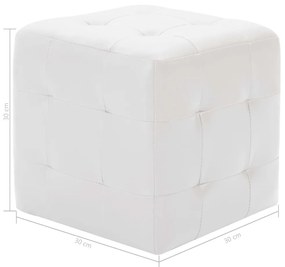 Σκαμπό Πουφ 2 τεμ. Λευκά 30 x 30 x 30 εκ. από Συνθετικό Δέρμα - Λευκό