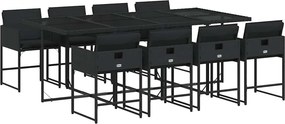 vidaXL Σετ Τραπεζαρίας Κήπου 9 τεμ Μαύρο από Συνθ. Ρατάν με Μαξιλάρια