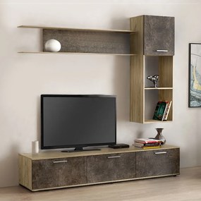 Σύνθεση TV μελαμίνης Trixie Megapap χρώμα γκρι oak - dark atelier 180x40x175εκ.