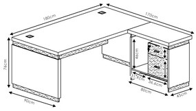 Γραφείο αναστρέψιμο Oscar pakoworld καρυδί-ανθρακί 180x170x76εκ (1 τεμάχια)