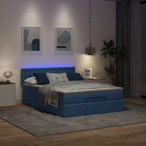 vidaXL Οθωμανικό κρεβάτι με στρώμα &amp; LEDs Μπλε 140x200cm ύφασμα