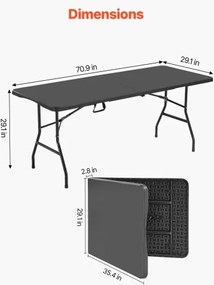 VEVOR 180cm Plastic Folding Table Portable Picnic Table Handle Indoor Outdoor