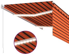 vidaXL Τέντα Συρόμενη Χειροκίνητη Σκίαστρο&LED Πορτοκαλί/Καφέ 3x2,5 μ
