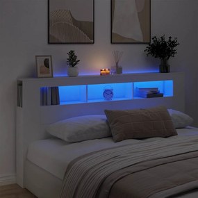 vidaXL Κεφαλάρι Κρεβατιού με LED Λευκό 200x18,5x103,5 εκ Επεξεργ. Ξύλο