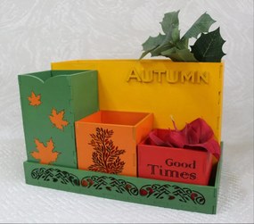 Intra απο ξύλο plywood 3mm-4mm πάχος - Autumn Desk Organizer Αποθήκευση προμηθειών γραφείου Δίασταση 30x30 cm Intraeaxys-075yrmko