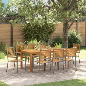 vidaXL Σετ Τραπεζαρίας Κήπου 9 pcs Γκρι 180 x 90 x 75 cm