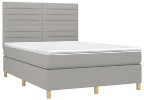 Κρεβάτι Boxspring με Στρώμα Ανοιχτό Γκρι 140x200 εκ. Υφασμάτινο - Γκρι