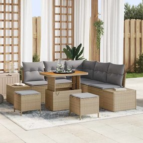 vidaXL Σετ Καναπέ Κήπου με μαξιλάρι 8 pcs Μπεζ Πολυ ράταν