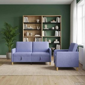 vidaXL Σαλονάκι Σετ Με Αποθηκευτικό Χώρο 2 pcs Μπλε τζην Πολυεστέρας