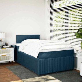 vidaXL Κρεβάτι Boxspring με Στρώμα Μπλε 120x190 εκ. Βελούδινο