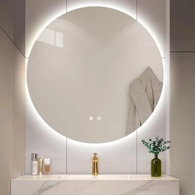 Καθρέφτης Led Στρόγγυλος 0762-R-02-01 70cm White Ξύλο,Γυαλί