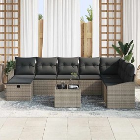 vidaXL Σετ Κήπου 9 Τεμαχίων με Μαξιλάρια Γκρι Ράτταν