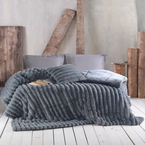 Κουβέρτα Γούνινη Trinity Διπλής Όψης Dark Grey Ρυθμός Queen Size 220x240cm Οικολογική Γούνα