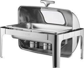 VEVOR 9Qt 1 Pack Rectangle Roll Top Chafing Dish Set with 2 Half Size Pans