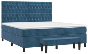 vidaXL Κρεβάτι Boxspring με Στρώμα Σκούρο Μπλε 180x200 εκ. Βελούδινο