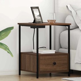 vidaXL Κομοδίνο με Σταθμό Φόρτισης 2 pcs Καφέ δρυς Επεξεργασμένο ξύλο