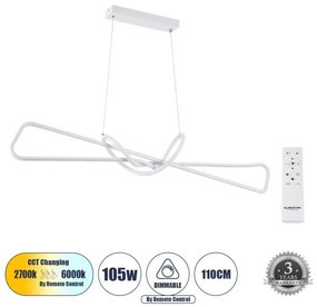 Κρεμαστό Φωτιστικό Οροφής LED CCT 105W Αλουμίνιο DOLORES Globostar-61280-Λευκό 61280