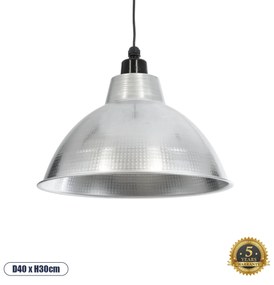 GloboStar LOUVE 01178 Vintage Industrial Κρεμαστό Φωτιστικό Οροφής Μονόφωτο 1 x E27 AC220-240V IP20 - Φ40 x Y30cm - Ασημί Μεταλλικό Καμπάνα  - 5 Χρόνια Εγγύηση