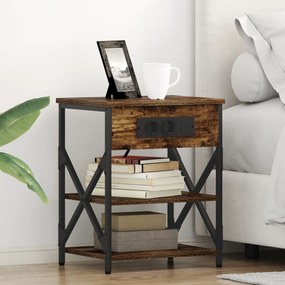 vidaXL Κομοδίνο με Σταθμό Φόρτισης με ράφι 2 pcs Καπνιστή δρυς