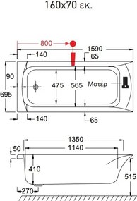 Carron Delta Carronite 426C - Ακρυλική Μπανιέρα 160x70 εκ