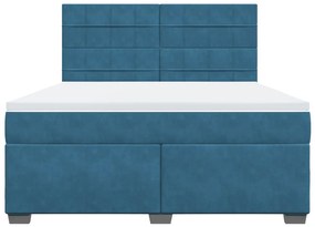 vidaXL Κρεβάτι Boxspring με Στρώμα Μπλε 180x200 εκ. Βελούδινο