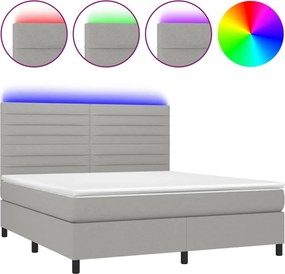 vidaXL Κρεβάτι Boxspring με Στρώμα &amp; LED Αν.Γκρι 180x200εκ. Υφασμάτινο
