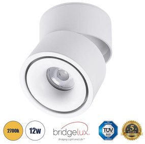 GloboStar® OMEGA-S 60299 Επιφανειακό LED Spot Downlight Φ10cm 12W 1500lm 36° AC 220-240V IP20 Φ10 x Υ10.5cm - Στρόγγυλο - Λευκό - Θερμό Λευκό 2700K - Bridgelux COB - 5 Years Warranty