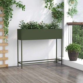vidaXL Υψωμένη Γλάστρα Κήπου Λαδί 100 x 26 x 82 εκ Ατσάλι