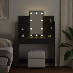 vidaXL Τραπέζι Μακιγιάζ με LED Φώτα Μαύρη Βελανιδιά 96x40x142 εκ
