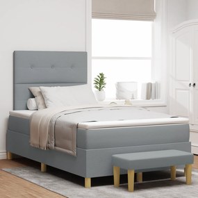 vidaXL Κρεβάτι Box Spring με Στρώμα & Πάγκο Ανοιχτό Γκρι 120x190 cm Ύφασμα