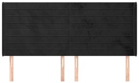 Κεφαλάρι με Πτερύγια Μαύρο 203x16x118/128 εκ. Βελούδινο - Μαύρο