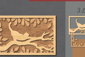 Σετ των 2 Intra απο ξύλο plywood 3mm-4mm πάχος Cat in the Tree Διακόσμηση σπιτιού με λέιζερ Δίασταση 15x15 cm INTRAFABR-112341592