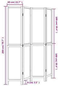 Διαχωριστικό Χώρου με 4 Πάνελ Λευκό από Μασίφ Ξύλο Παυλώνιας - Λευκό