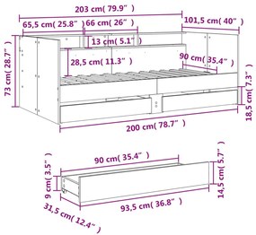 Καναπές-Κρεβάτι με Συρτάρια Λευκός 90x200 εκ. Επεξ. Ξύλο - Λευκό