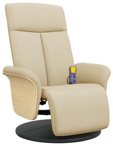 vidaXL Πολυθρόνα Μασάζ Ανακλινόμενη με Υποπόδιο Κρεμ Υφασμάτινη
