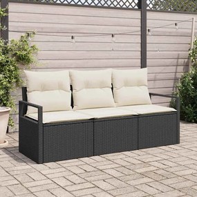 vidaXL Σετ Καναπέ Κήπου 3 pcs Μαύρο, Κρέμα Πολυ rattan, βαμμένο ατσάλι