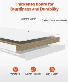 VEVOR Desktop Bookshelf White Desktop Storage Organizer 1-Tier for Office &amp; Home