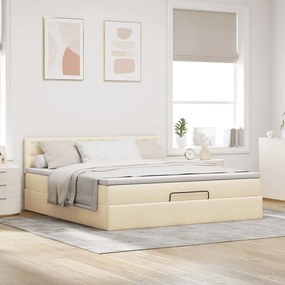 vidaXL Οθωμανικό κρεβάτι με στρώμα &amp; LEDs Cream 180x200cm ύφασμα