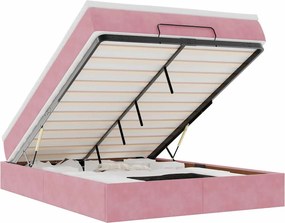 vidaXL Οθωμανικό κρεβάτι με στρώμα ροζ 140x200cm Βελούδο