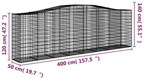 Συρματοκιβώτια Τοξωτά 4 τεμ. 400x50x120/140 εκ. Γαλβαν. Ατσάλι - Ασήμι