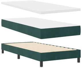 vidaXL Κρεβάτι Box Spring με Στρώμα Σκούρο Πράσινο 100x200 εκ. Βελούδο