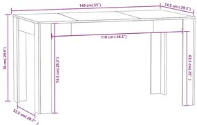 vidaXL Τραπεζαρία Γκρι Sonoma 140 x 74,5 x 76 εκ. Επεξεργασμένο Ξύλο