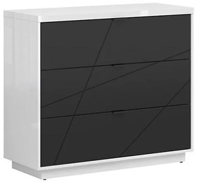 Σιφονιέρα Boston CE118, Γυαλιστερό λευκό, Μαύρο ματ, Με συρτάρια, Αριθμός συρταριών: 3, 93x106x43cm | Epipla1.gr