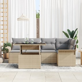 vidaXL Σετ Καναπέ 6 Τεμαχίων  με Μαξιλάρια Μπεζ Πολυ Ρατάν