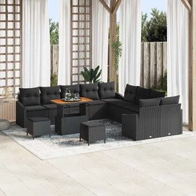 vidaXL Σετ Καναπέ Κήπου με μαξιλάρι 13 pcs Μαύρο Πολυ ράταν