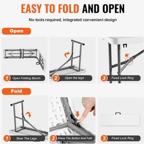 VEVOR Folding Bench Plastic Portable Outdoor Picnic Garden 183 cm Bench White