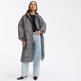 Μακρύ αντιανεμικό μπουφάν με εμπριμέ μοτίβο και κουκούλα