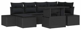 vidaXL Σετ Καναπέ Κήπου με μαξιλάρι 7 pcs Μαύρο