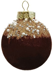 Χριστουγεννιάτικη Μπάλα Καφέ Velvet με Γκλίτερ 8cm 26258
